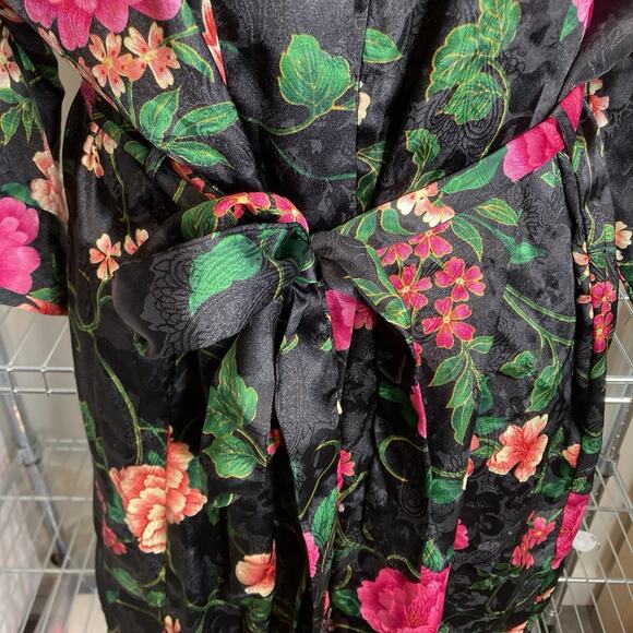 Vintage Kristine Tyler Intimates Women's Black Floral Robe One Size Luxury Asian - Picture 9 of 12